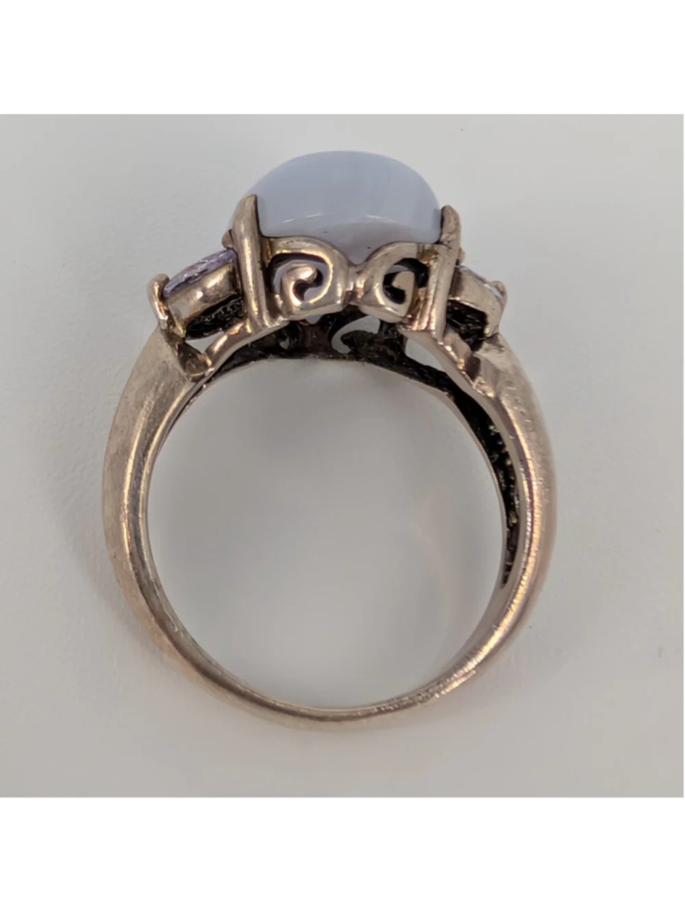 Vintage Avon 925 Sterling Silver Blue Lace Agate Lavender CZ Ring Size 6